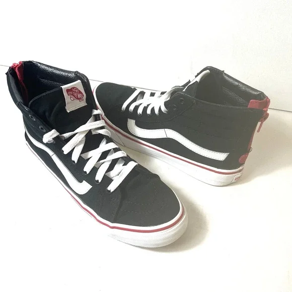 Vans SK8-Hi Sneakers Skate Women's 8.5 Lace Up Mens 7 Black Red Canvas Zip Heart - Picture 5 of 12